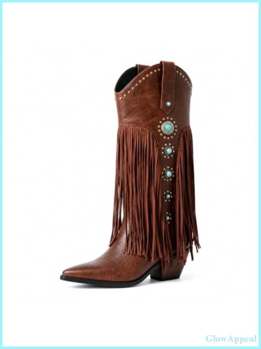 Winforea Pointed Toe Faux Leather Fringe Western Boots Knee-High